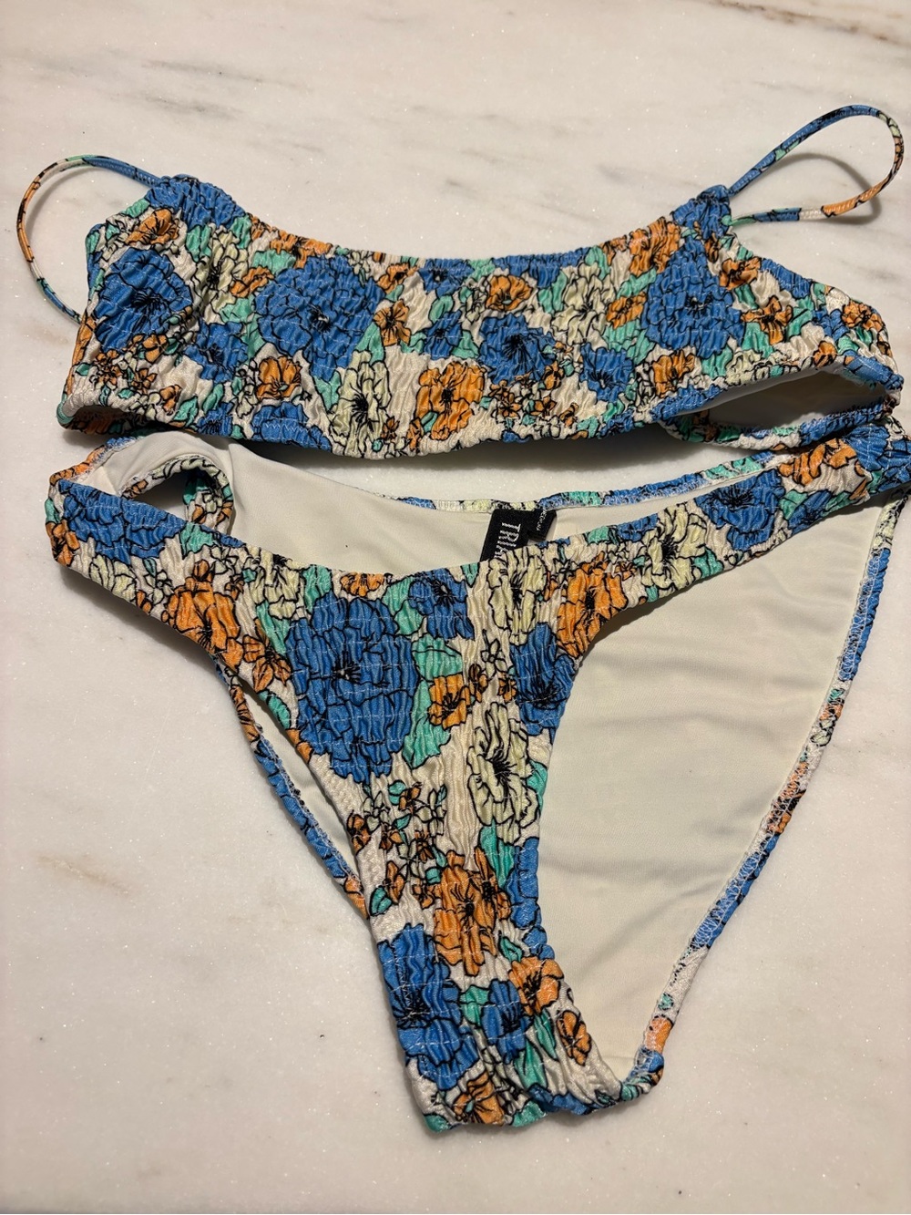 triangl swimwear Blue Floral Smocked Bikini Set